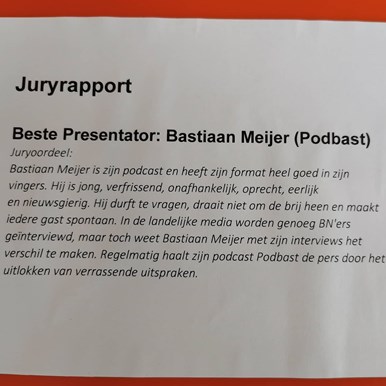 Beste presentator Bastiaan Meijer ( Podbast)