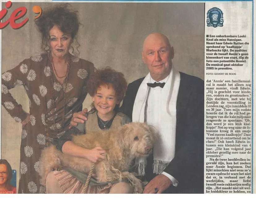 Twee jeugdidolen in Annie – Telegraaf, 16 december 2004 Twee jeugdidolen in Annie – Telegraaf, 16 december 2004